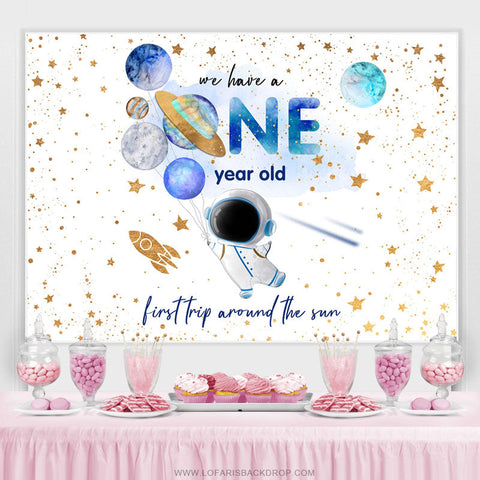 Toile de fond du 1er anniversaire de Planet Spaceman Gold Glitter