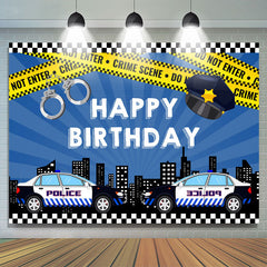 Voiture de police et toile de fond d'anniversaire pour garçons