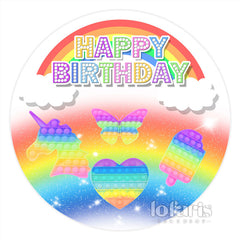 Pop It – toile de fond ronde à paillettes arc-en-ciel, joyeux anniversaire