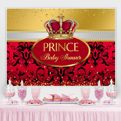 Toile de fond Prince Baby Shower Red Gold Glitter Party pour fille