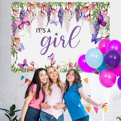 Toile de fond de douche de bébé thème fleurs pruples et papillons