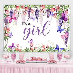 Toile de fond de douche de bébé thème fleurs pruples et papillons
