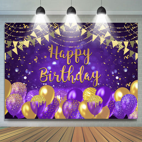 Toile de fond anniversaire Pueple Gold Bokeh Glitter Balloons