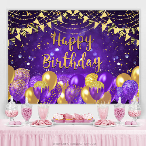 Toile de fond anniversaire Pueple Gold Bokeh Glitter Balloons