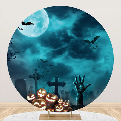 Citrouille Lune Chauve-Souris Noire Joyeux Halloween Toile de Fond Ronde