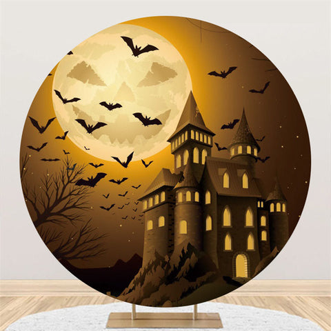 Citrouille Lune Chateau Joyeux Halloween Toile de Fond Ronde