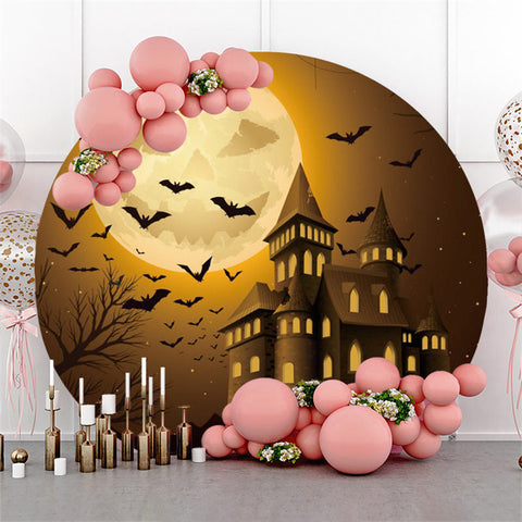 Citrouille Lune Chateau Joyeux Halloween Toile de Fond Ronde