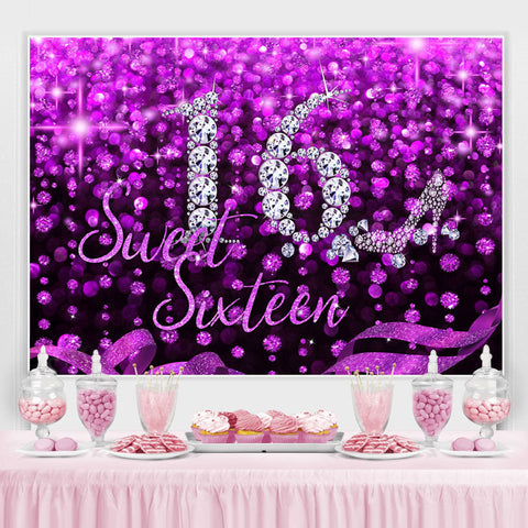 Toile de fond du 16e anniversaire de paillettes violettes et noires