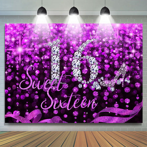 Toile de fond du 16e anniversaire de paillettes violettes et noires