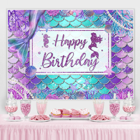 Toile de fond de joyeux anniversaire de sirène mignonne violet et bleu