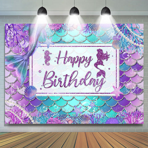 Toile de fond de joyeux anniversaire de sirène mignonne violet et bleu