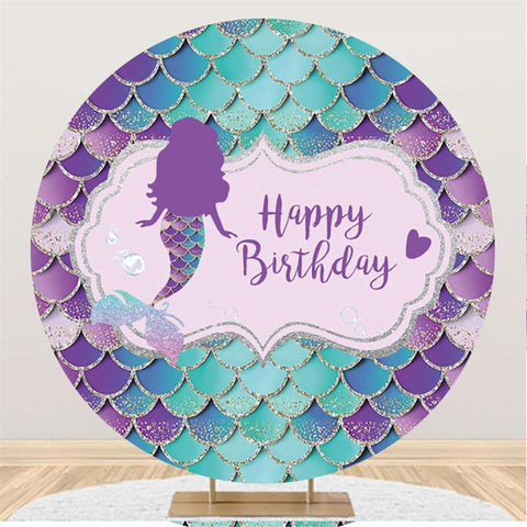 Toile De Fond Ronde D'anniversaire De Sirène À Paillettes Violettes Et Bleues