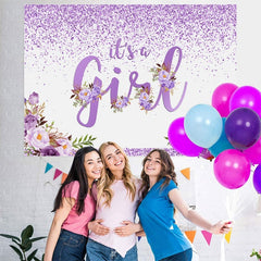 Toile de fond de douche de bébé à thème violet et floral