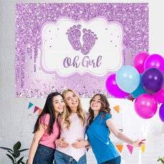 Toile de fond de douche de bébé thème Oh Girl violet et paillettes