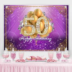 Toile de fond du 50e anniversaire de diamant de ballon violet et or