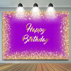 Toile de fond joyeux anniversaire thème violet et paillettes d'or