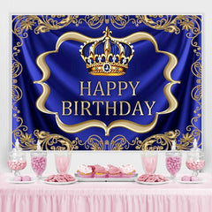Conception de toile de fond anniversaire couronne royale bleu et or