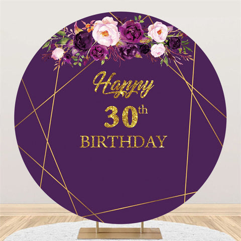 Toile de fond ronde joyeux anniversaire fleur violette et rose