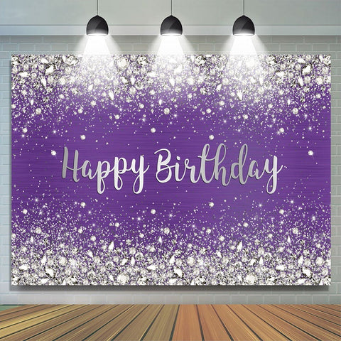 Toile de fond de joyeux anniversaire à pois violets et brillants