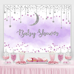 Toile de fond de douche de bébé lune paillettes violet et argent