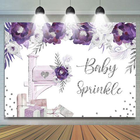 Toile de fond de douche de bébé paillettes florales violet et argent