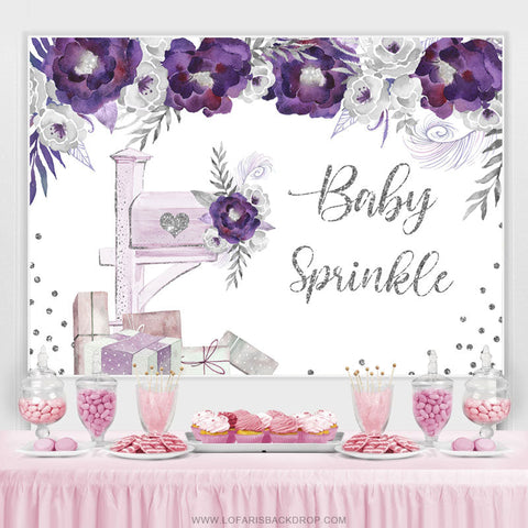 Toile de fond de douche de bébé paillettes florales violet et argent