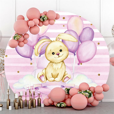 Ballons Violets Et Fond De Lapin Rond Joyeux Anniversaire