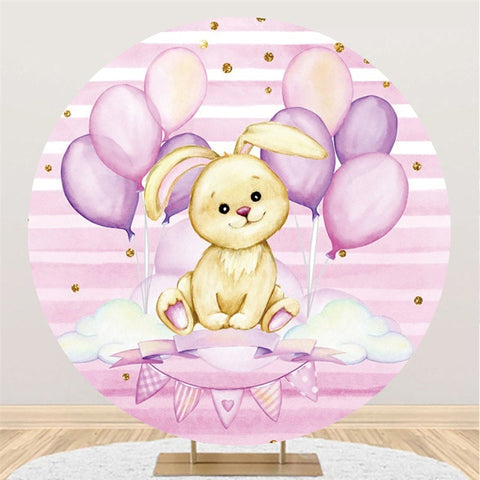 Ballons Violets Et Fond De Lapin Rond Joyeux Anniversaire