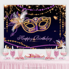Toile de fond joyeux anniversaire mascarade or noir violet