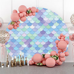 Toile de fond ronde d'anniversaire de sirène bleue violette pour fille