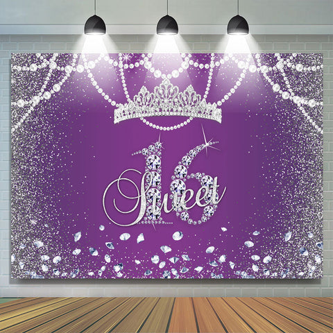 Violet Bokeh Sweet 16 Birhtday Backdrop Princess Girl