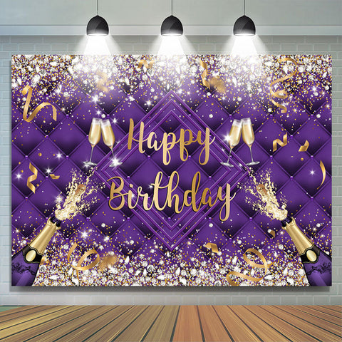 Toile de fond Joyeux Anniversaire Ribbion Bouteille de Champagne Violet