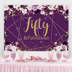 Toile de fond violet floral et or scintillant cinquante anniversaire