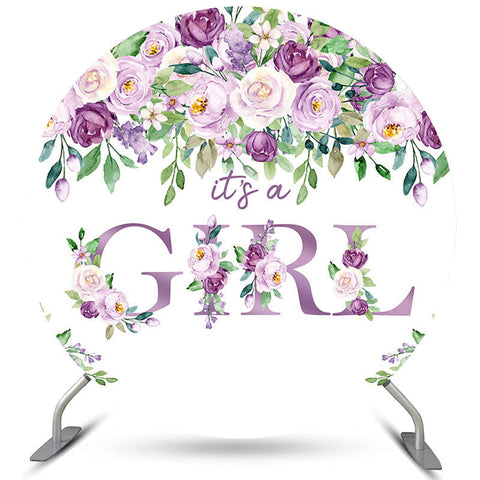 Floral violet c'est une toile de fond ronde de baby shower de fille