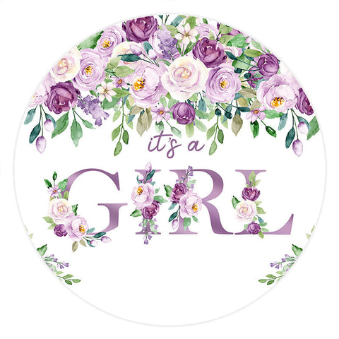 Floral violet c'est une toile de fond ronde de baby shower de fille