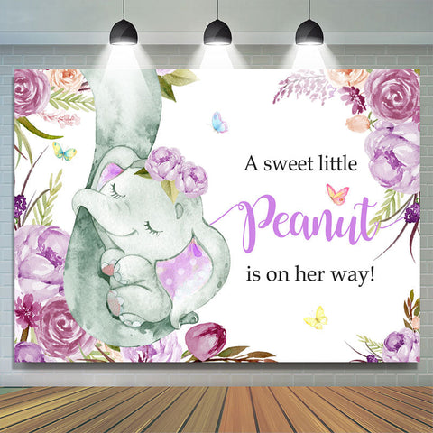 Toile de fond violet Floral Lovely Baby Elephent Baby Shower