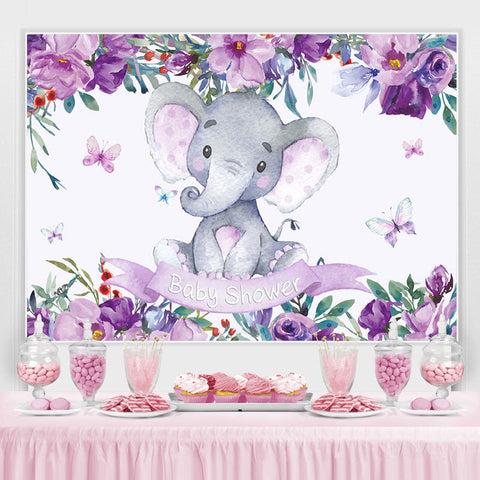 Fleurs violettes et toile de fond de douche de bébé éléphant bébé