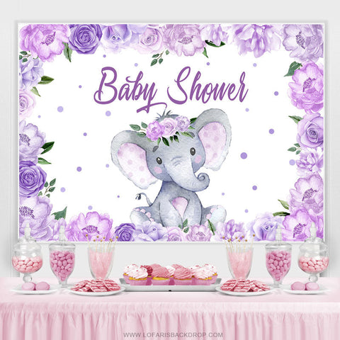 Fleurs violettes Belle éléphant douche de bébé Backdrp