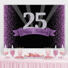 Paillettes violettes et toile de fond noire joyeux 25e anniversaire