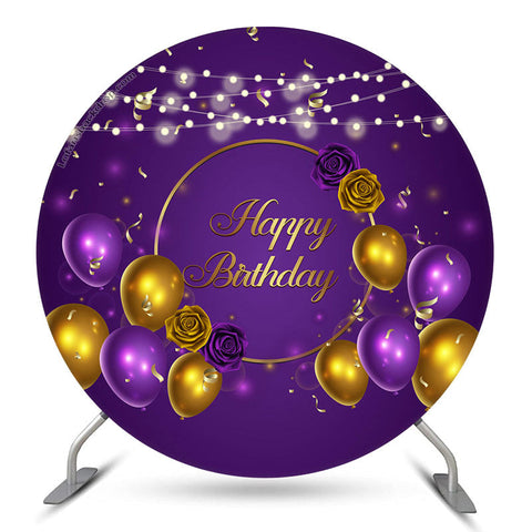 Ballon Or Violet Joyeux Anniversaire Toile de Fond Ronde