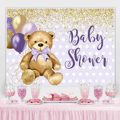 Toile de fond de douche de bébé ours en peluche ballon doré violet