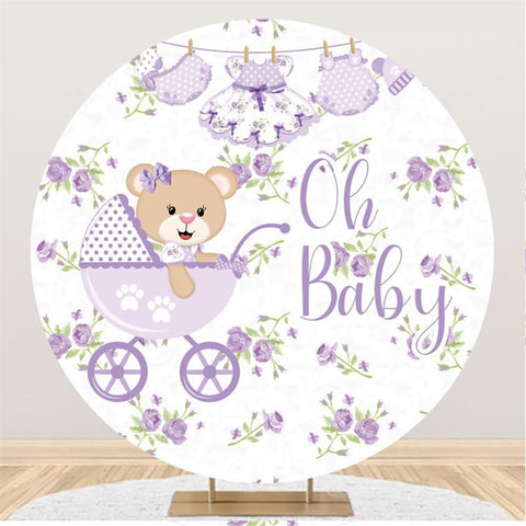 Toile de fond ronde pour fête prénatale, ours en peluche violet Oh Baby