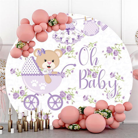 Toile de fond ronde pour fête prénatale, ours en peluche violet Oh Baby