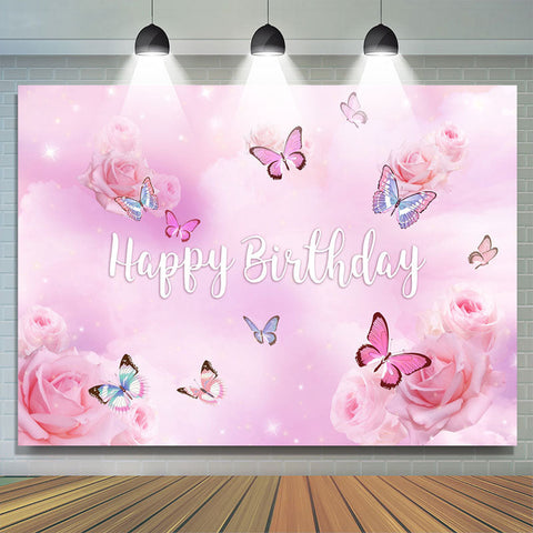 Toile de fond joyeux anniversaire floral papillon rose violet