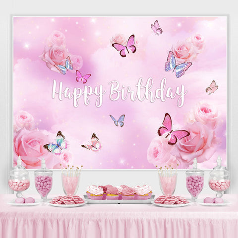 Toile de fond joyeux anniversaire floral papillon rose violet