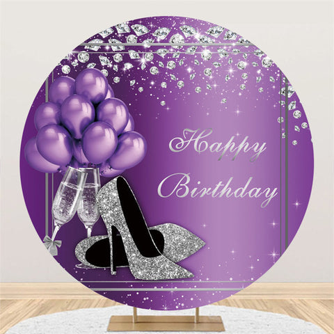 Toile de fond d'anniversaire ballon rond violet argent haut talon