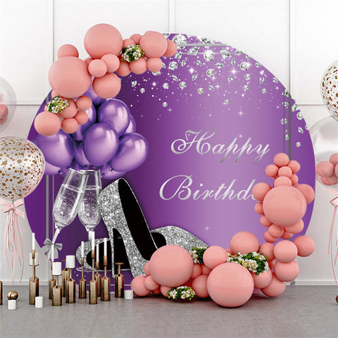 Toile de fond d'anniversaire ballon rond violet argent haut talon