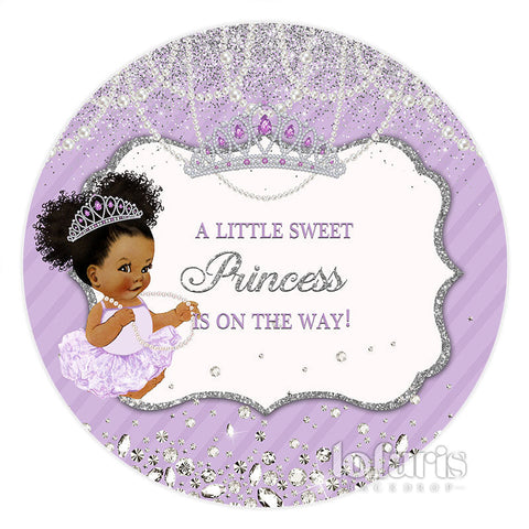 Toile de fond de douche de bébé ronde princesse paillettes argent violet