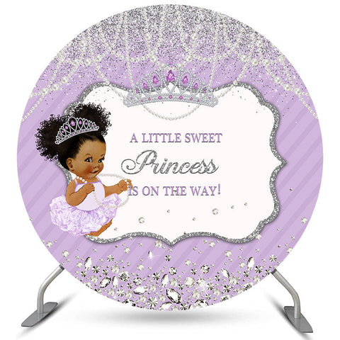 Toile de fond de douche de bébé ronde princesse paillettes argent violet