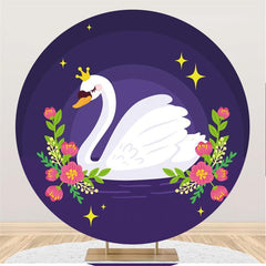 Fond de cercle d'étoiles florales de cygne violet pour fête de naissance